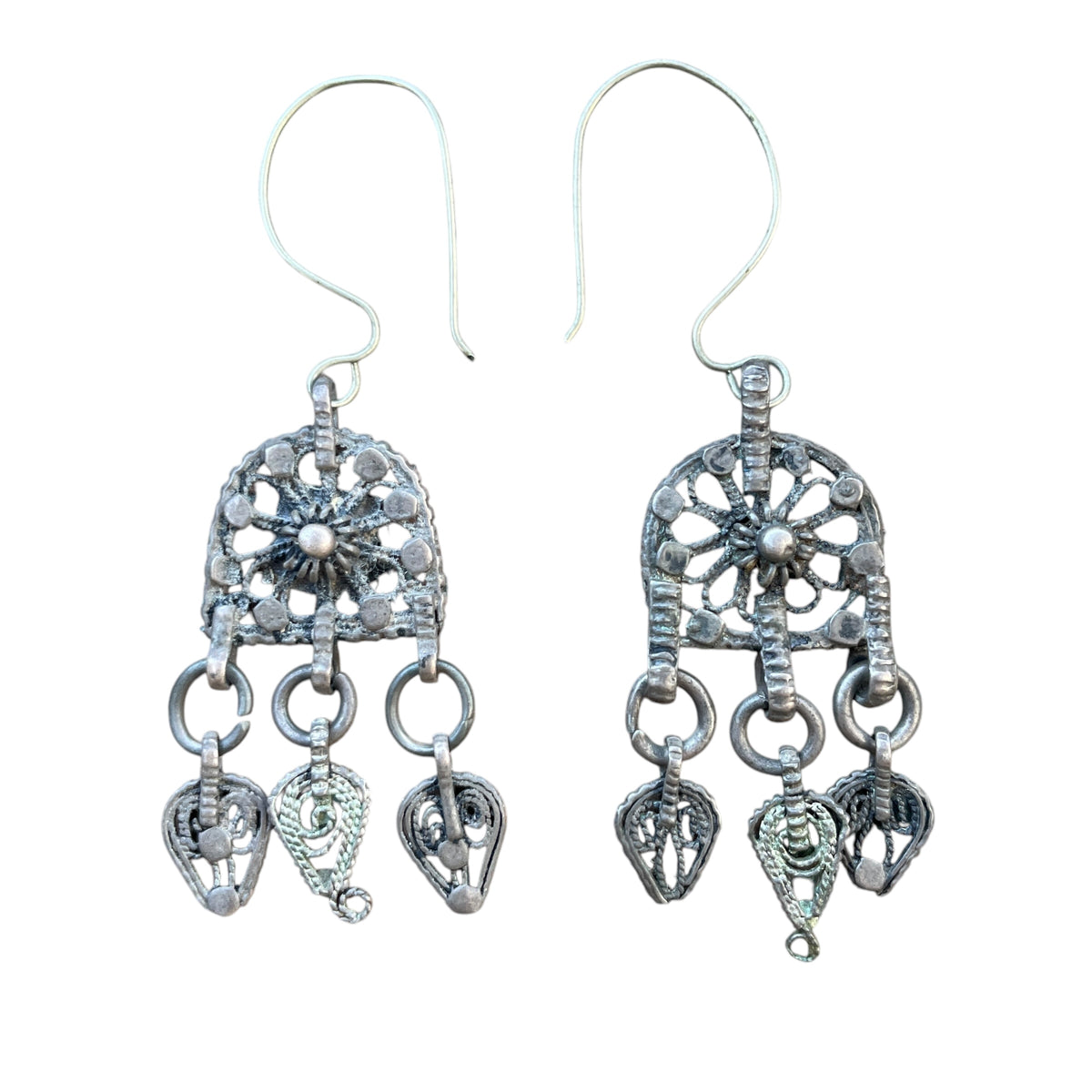 Vintage Yemeni Silver Earrings with Dangles - Rita Okrent Collection (E378)