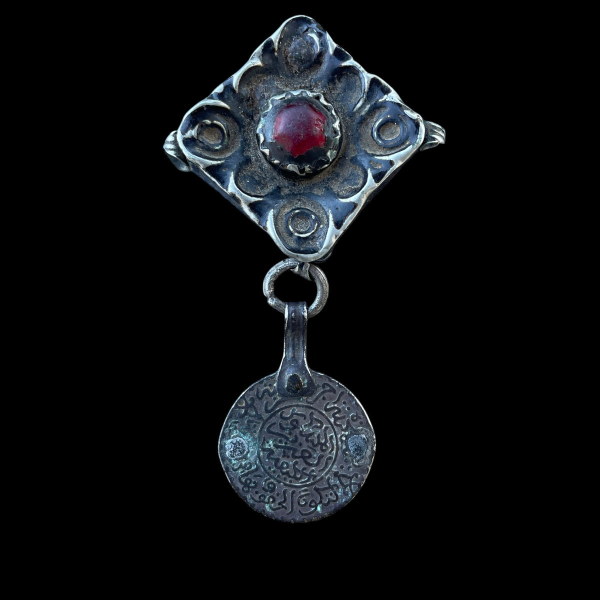 Antique Moroccan Box Pendant with Coin Dangle and Scented Paste - Rita Okrent Collection (P801)