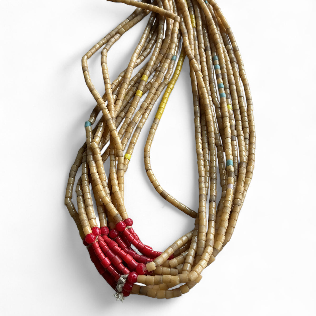 Vintage Yellow and Beige Fulani Multi-strand Beaded Necklace, Nigeria  - Rita Okrent Collection (AT1902)