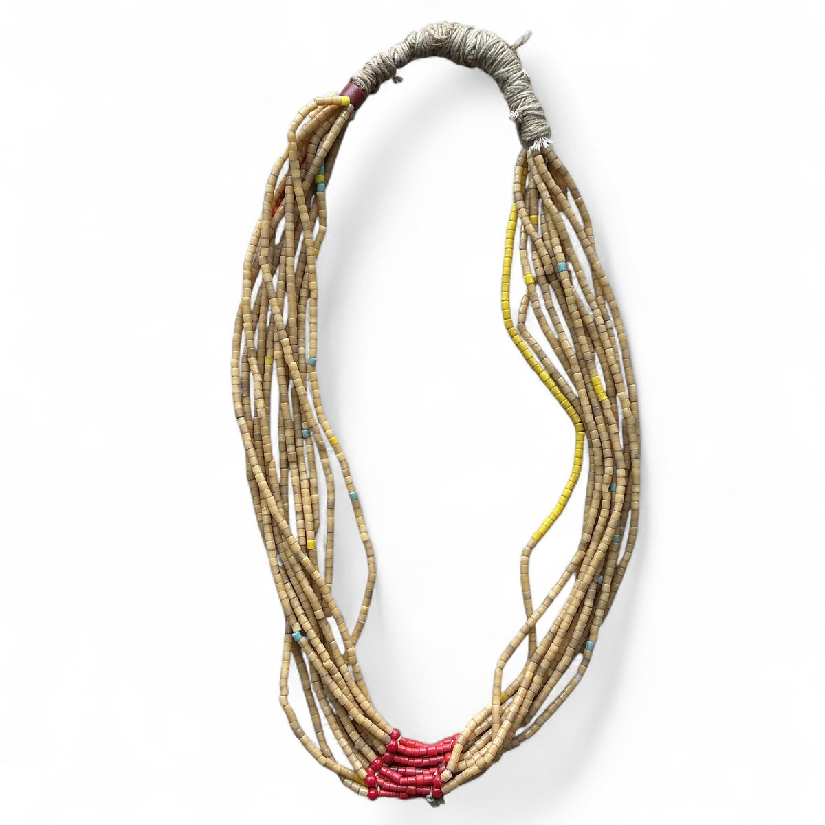 Vintage Yellow and Beige Fulani Multi-strand Beaded Necklace, Nigeria  - Rita Okrent Collection (AT1902)