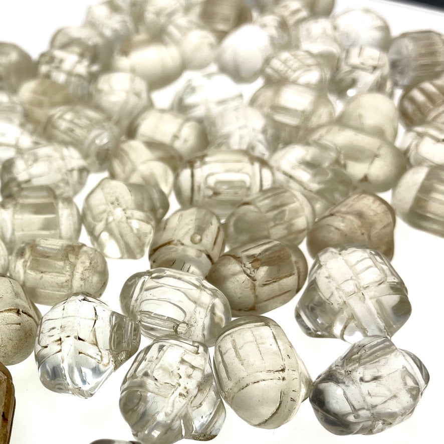 Full Strands of Bohemian Clear Molded Glass Barrel Bead Pendants from the African Trade - Rita Okrent Collection (ANT309fs)