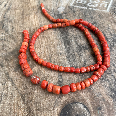 A 27 Inch Strand of Antique Yemeni Coral Beads - Rita Okrent Collection (C768)