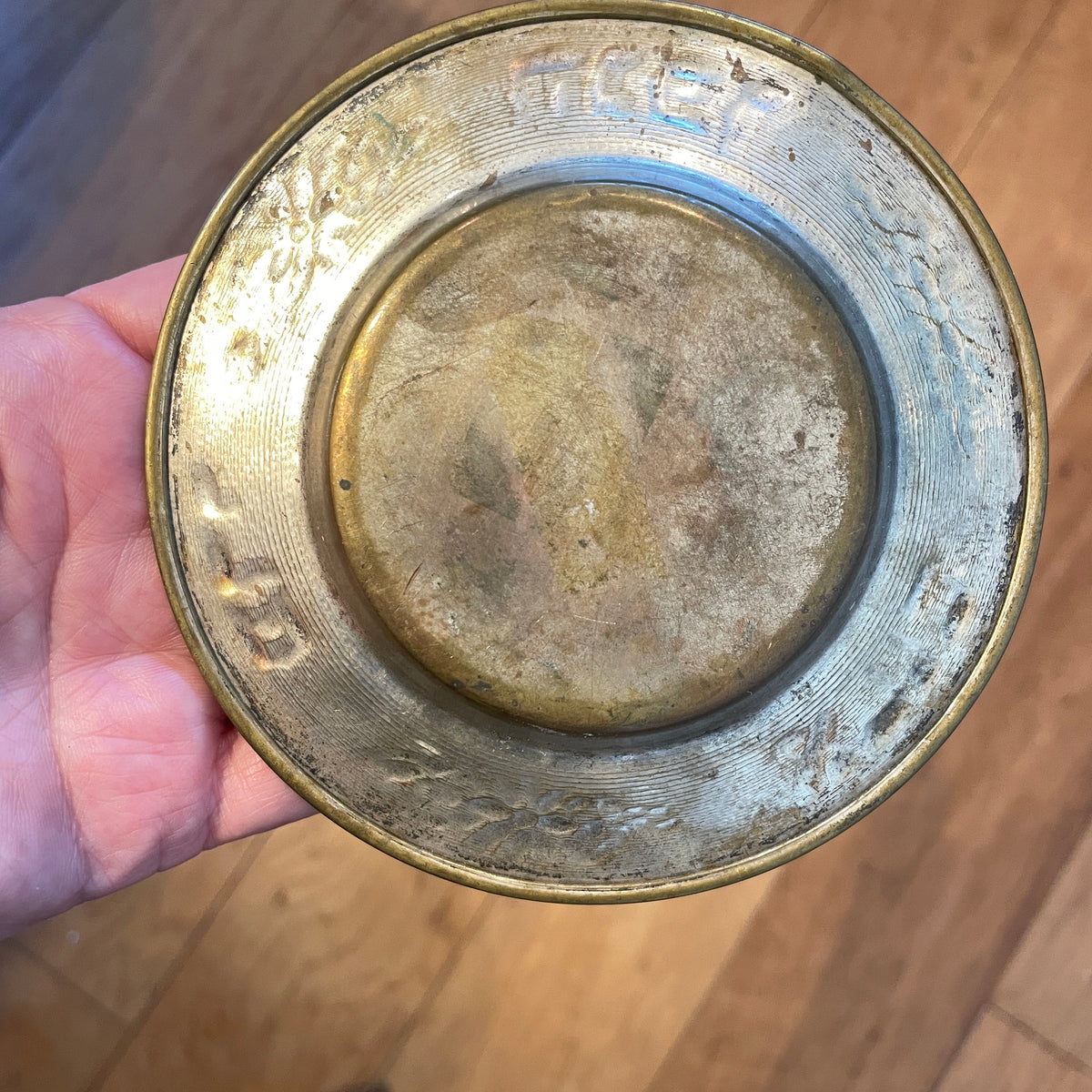 Vintage Decorative Brass Kiddush Cup Plate, Israel - Rita Okrent Collection (J043)