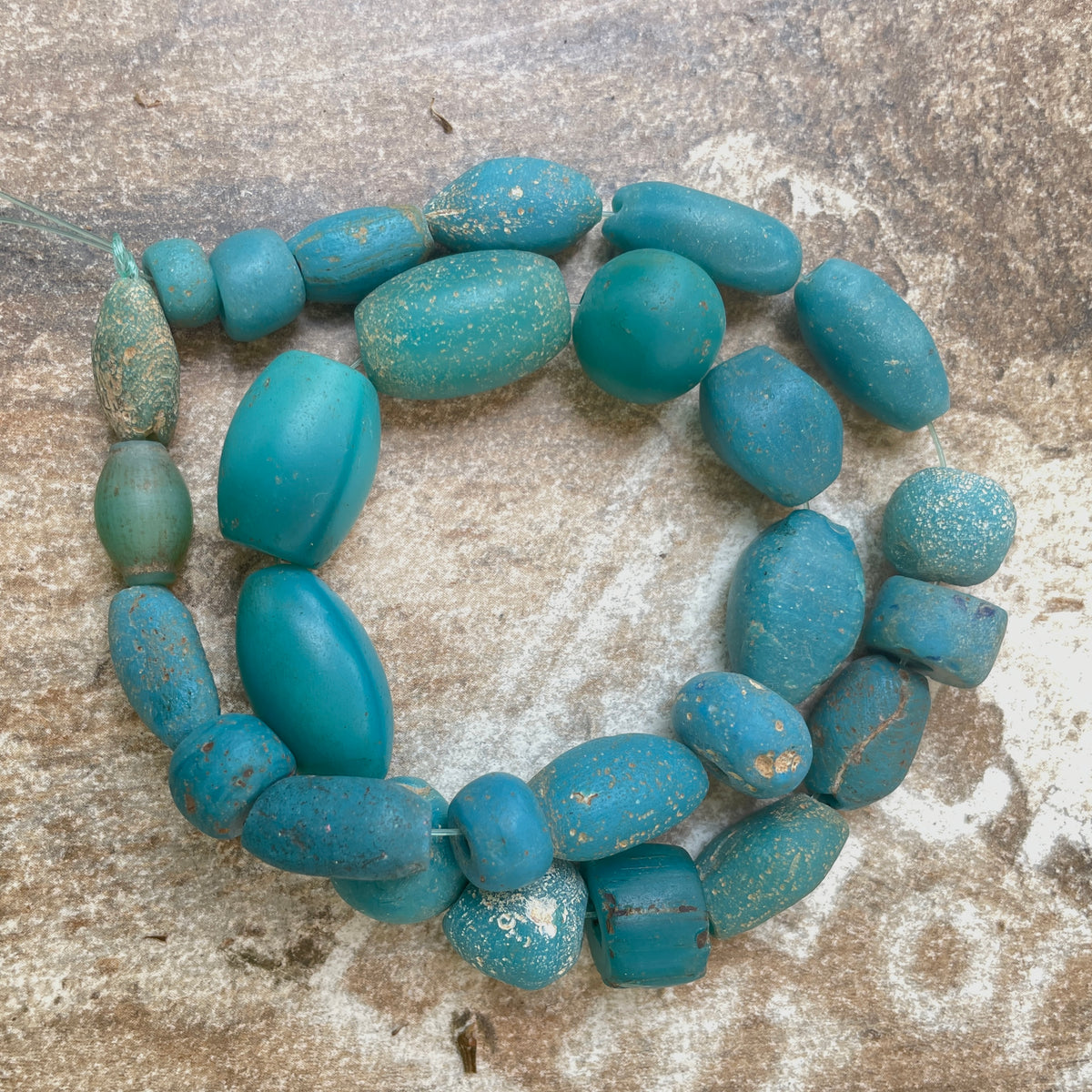 Gorgeous Medieval Islamic Glass Beads, Teal, Mixed Shapes - Rita Okrent Collection (AG405)