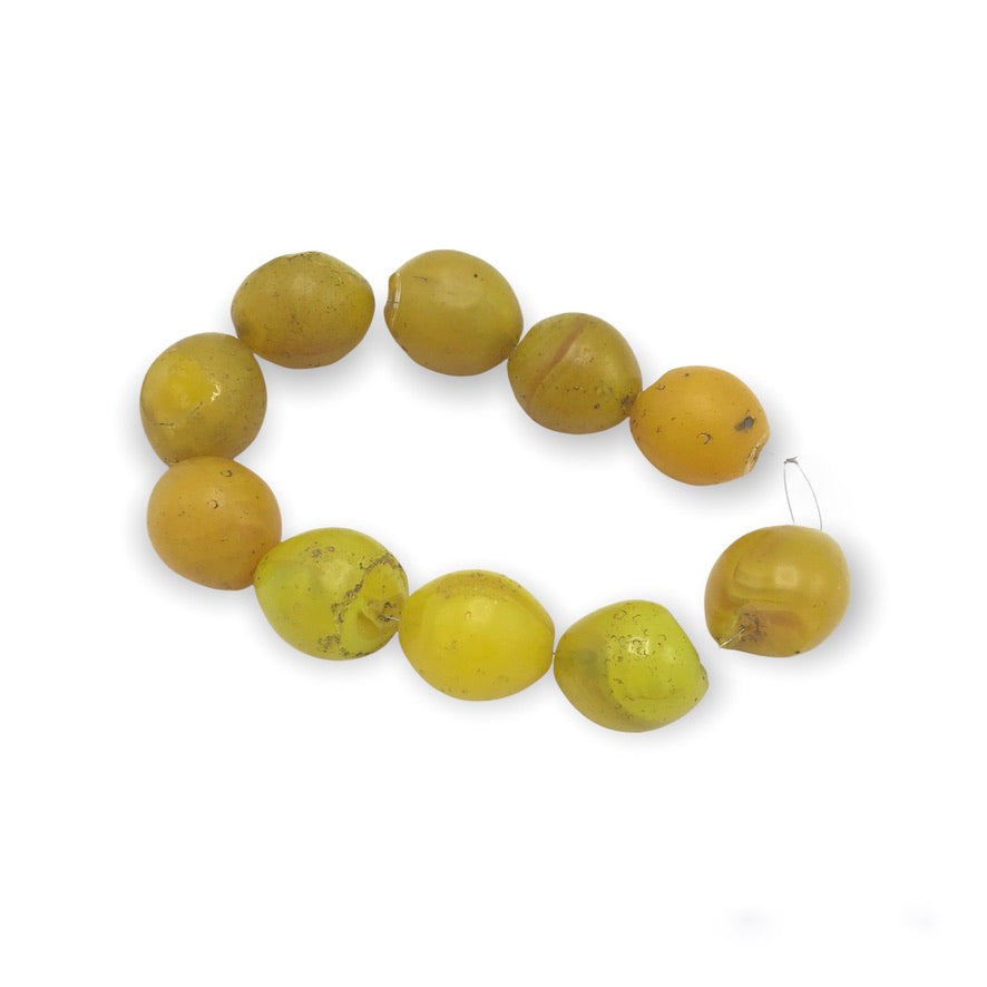 Choice of Strands Yellow Bohemian Glass Pigeon Egg Beads, Damaged, African Trade - Rita Okrent Collection (AT0281)