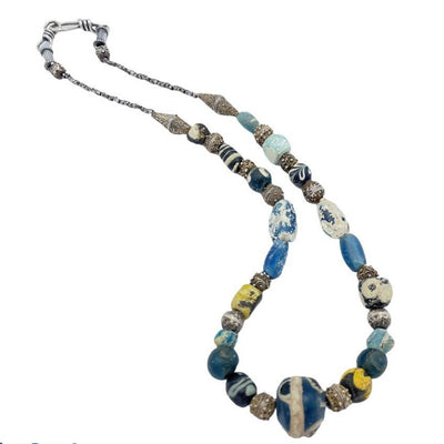 Ancient Glass Islamic Beads and Mauritanian Silver Beads Necklace - Rita Okrent Collection (NE587)