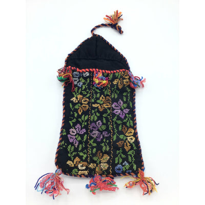 Traditional Bedouin Hand Embroidered Purse or Jewelry Bag, Adorned with Purple and Yellow Flowers - Rita Okrent Collection (AA291b)