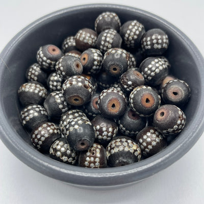 Yemeni Black Coral Beads with Silver Inlay, Sold Individually -- Rita Okrent Collection (ANT650s)