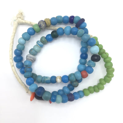 Venetian Blue Mixed Color Glass European Padre Beads - Antique Glass Bead Strands - Rita Okrent Collection (AT0680)