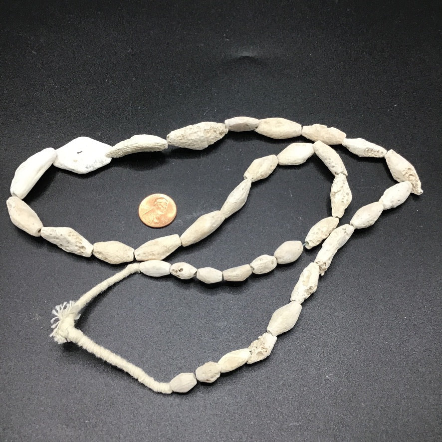 Ancient White and Cream Hues Calcified Shell Beads from the Sahara, Bicones- Rita Okrent Collection (ANT498)