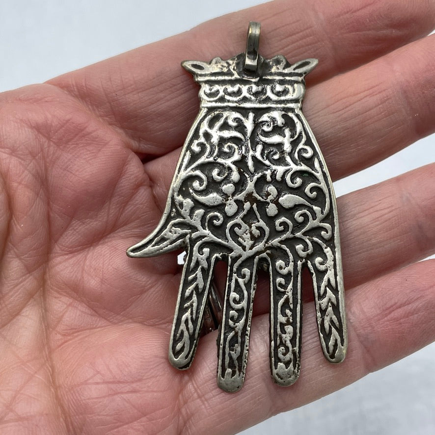 Antique Meknes Silver Hamsa Amulet, Morocco - Rita Okrent Collection (P946)