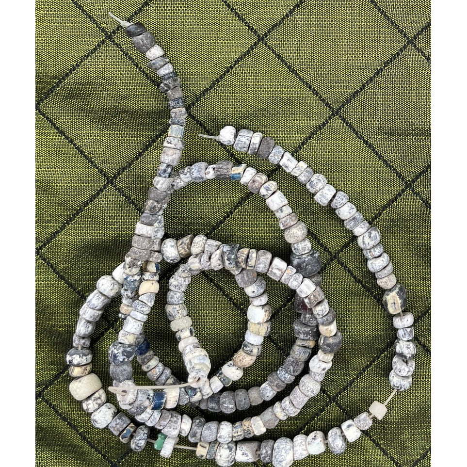 Ancient Excavated Small Djenne Gray Blue Mixed Color Nila Glass Beads, Strand, Mali - Rita Okrent Collection (AT0146b)