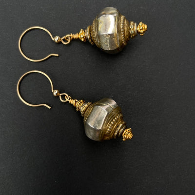 Earrings: Favorite Antique Gold-Washed Silver Beads from Sri Lanka - Rita Okrent Collection (E485)