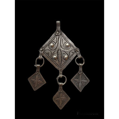 Antique Niello and Silver Anti-Atlas Pendant with Hanging Niello Dangles - Rita Okrent Collection (P976)