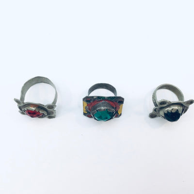 Group of 3 Vintage Colorful Metal and Glass Rings from Morocco - Rita Okrent Collection (BR102c)