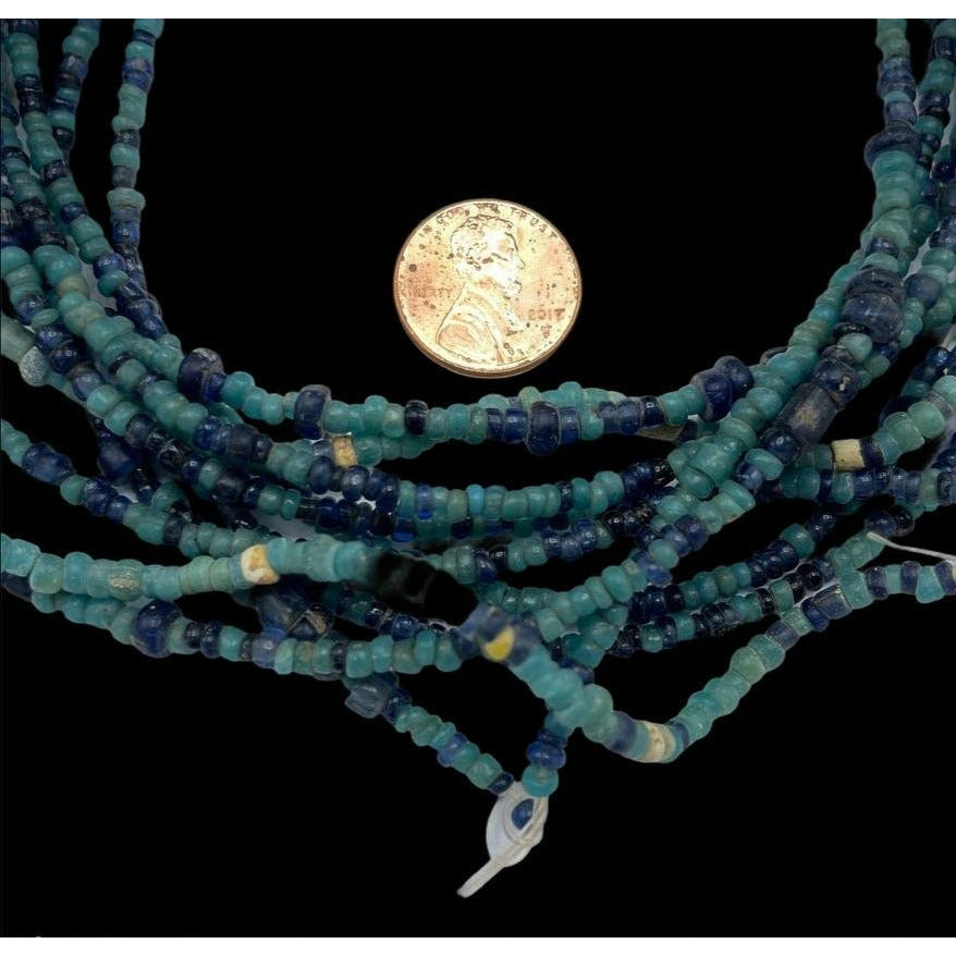 Lot of Five Strands of Antique Dark Blue and Teal Blue Glass Nila Beads, Mali - Rita Okrent Collection (AT0127)