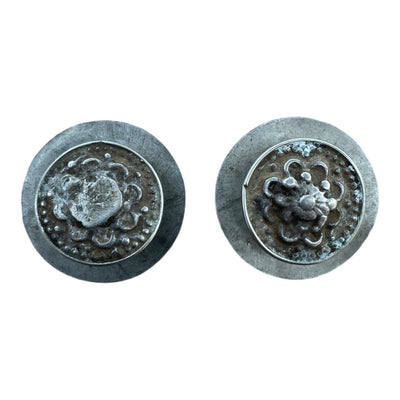 Pair of Silver Decorative Ear Plug Earrings, India - RIta Okrent Collection (P679b)