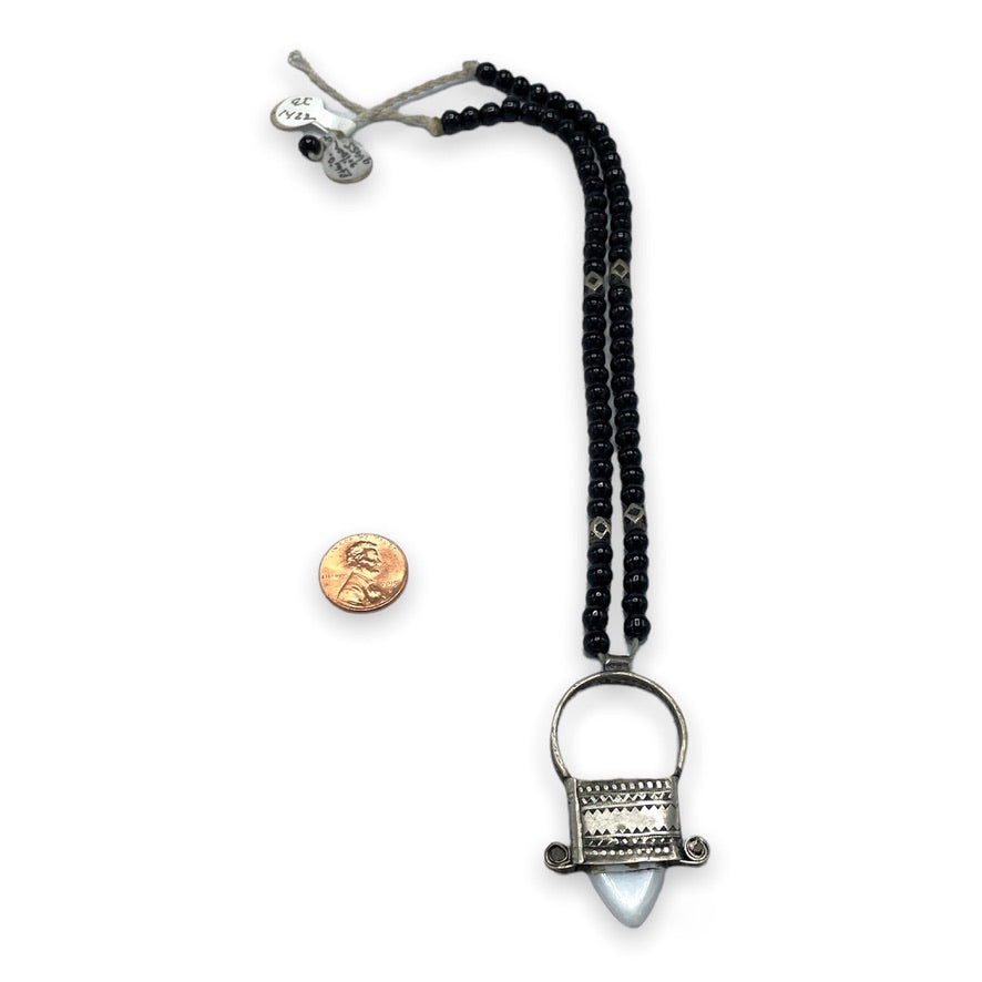 Tuareg Silver and Black Glass Beaded Necklace, Mali - Rita Okrent Collection (NE589b)