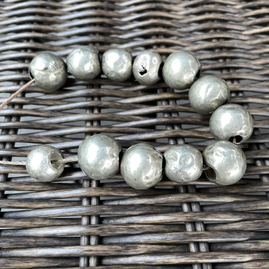 Reserved: Short Strands of 12 Hollow Round Silver Beads from Yemen - Rita Okrent Collection (ANT595)