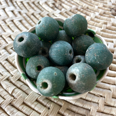 Deep Green Ancient Glass Mahjapahit Jatim Beads, Indonesia, Sold Individually - Rita Okrent Collection (AG406)