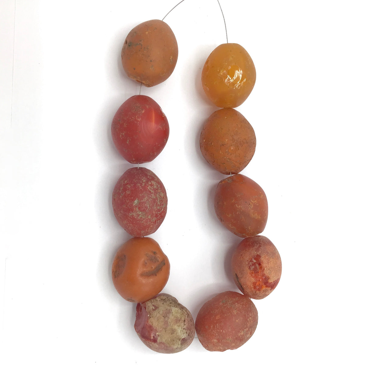 Short Strand of 10 Worn Antique Bohemian Orange Red Pigeon Egg Beads from Ethiopia - Rita Okrent Collection (AT0281b)