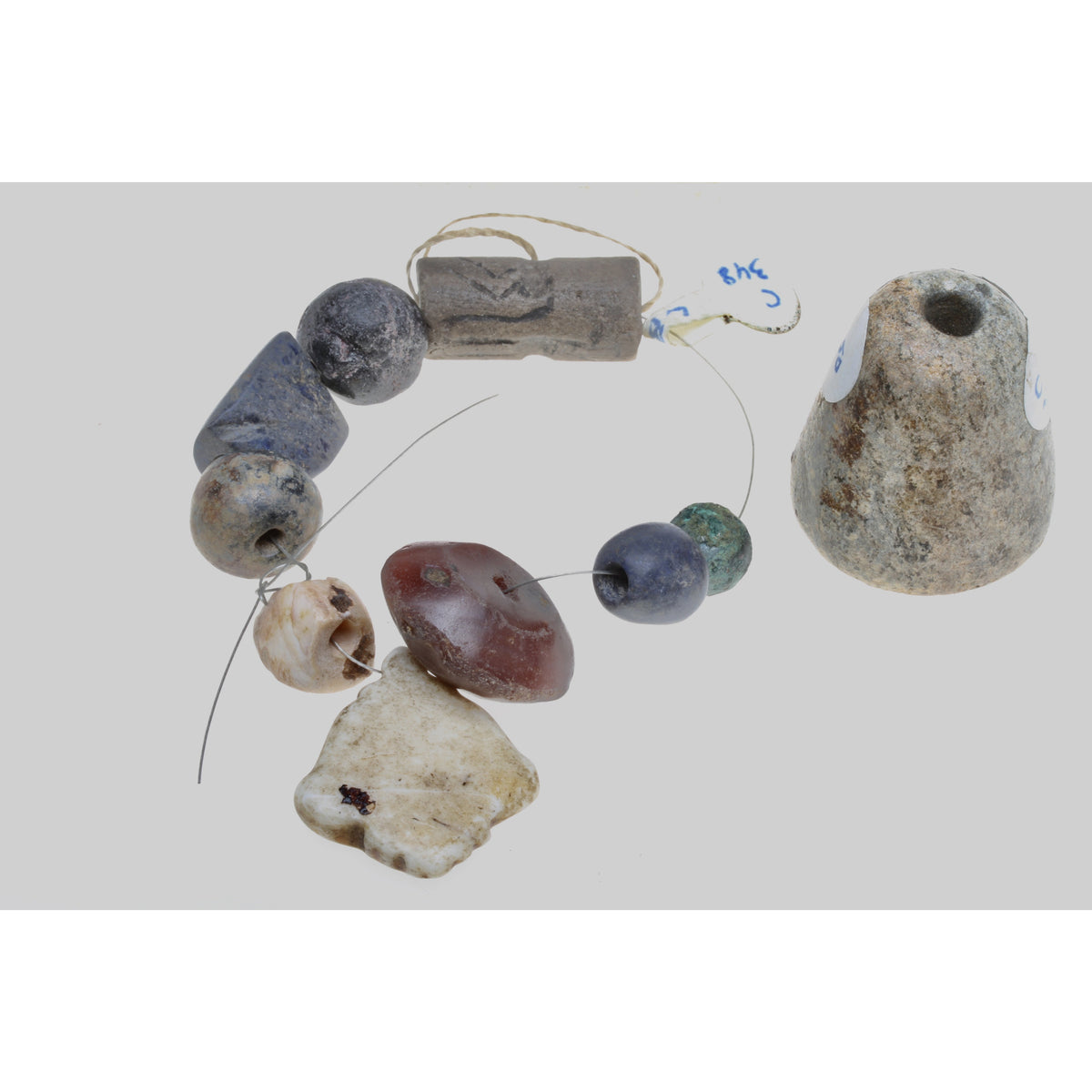 Antique Stone Beads, Shell Pendant and Loom Weight, Anatolia - Rita Okrent Collection (C348c)