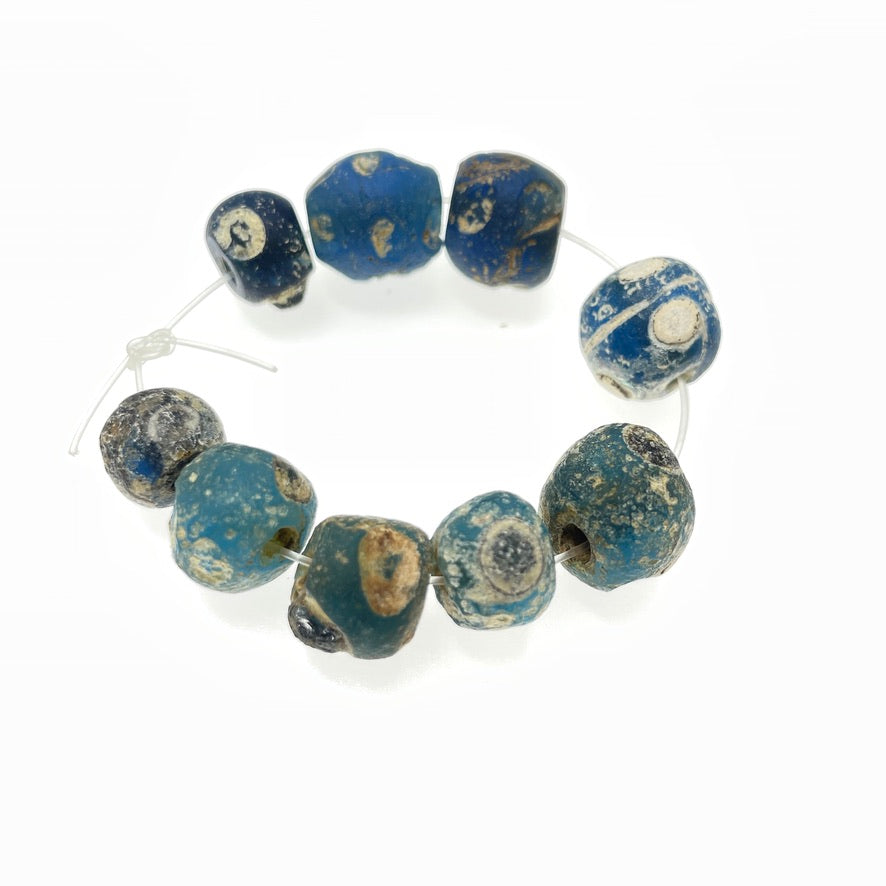 Short Strand of 9 Ancient Multi-Eye Islamic Glass Evil Eye Beads from the Sahel - Rita Okrent Collection (AG305)