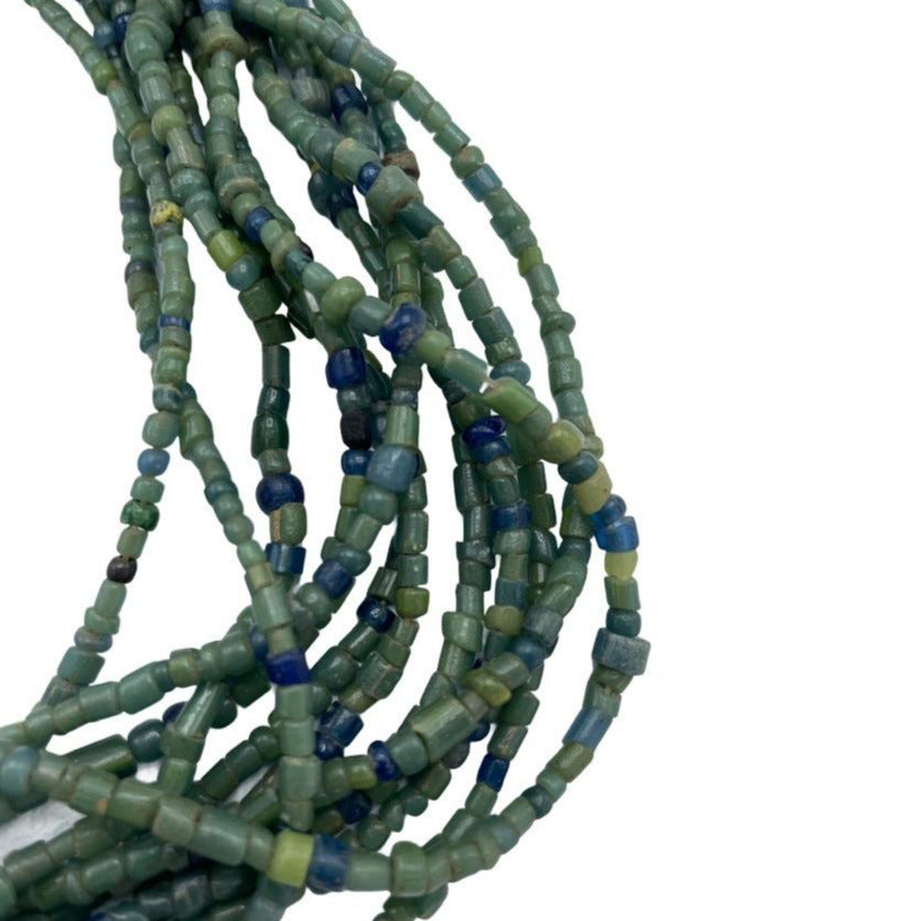 Very Long Strand of Green and Blue Ancient Glass Nila Beads from Mali - Rita Okrent Collection (AT1850)