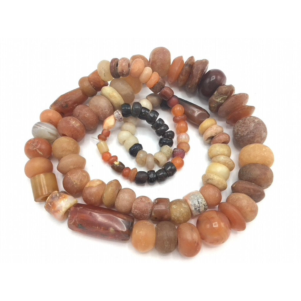 Mixed Shape Agate and Carnelian Stone Strand, in Black, Orange and Off-White - Rita Okrent Collection (S521)