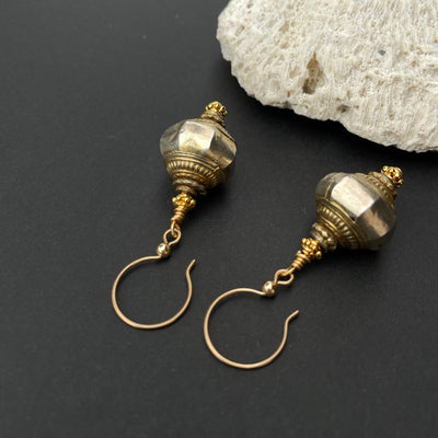 Earrings: Favorite Antique Gold-Washed Silver Beads from Sri Lanka - Rita Okrent Collection (E485)