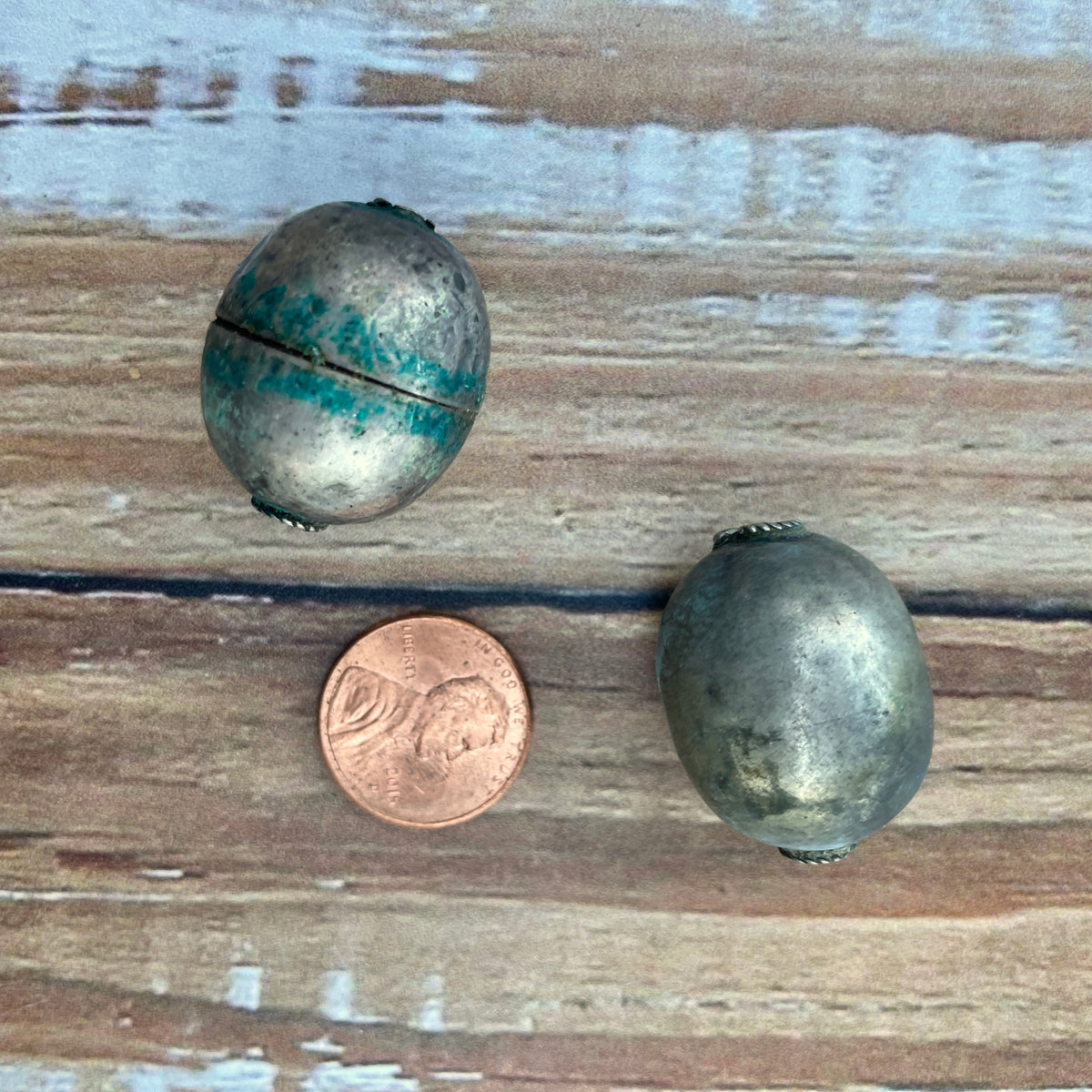 Two Vintage Hollow Metal Beads, Egypt - Rita Okrent Collection (ANT457)