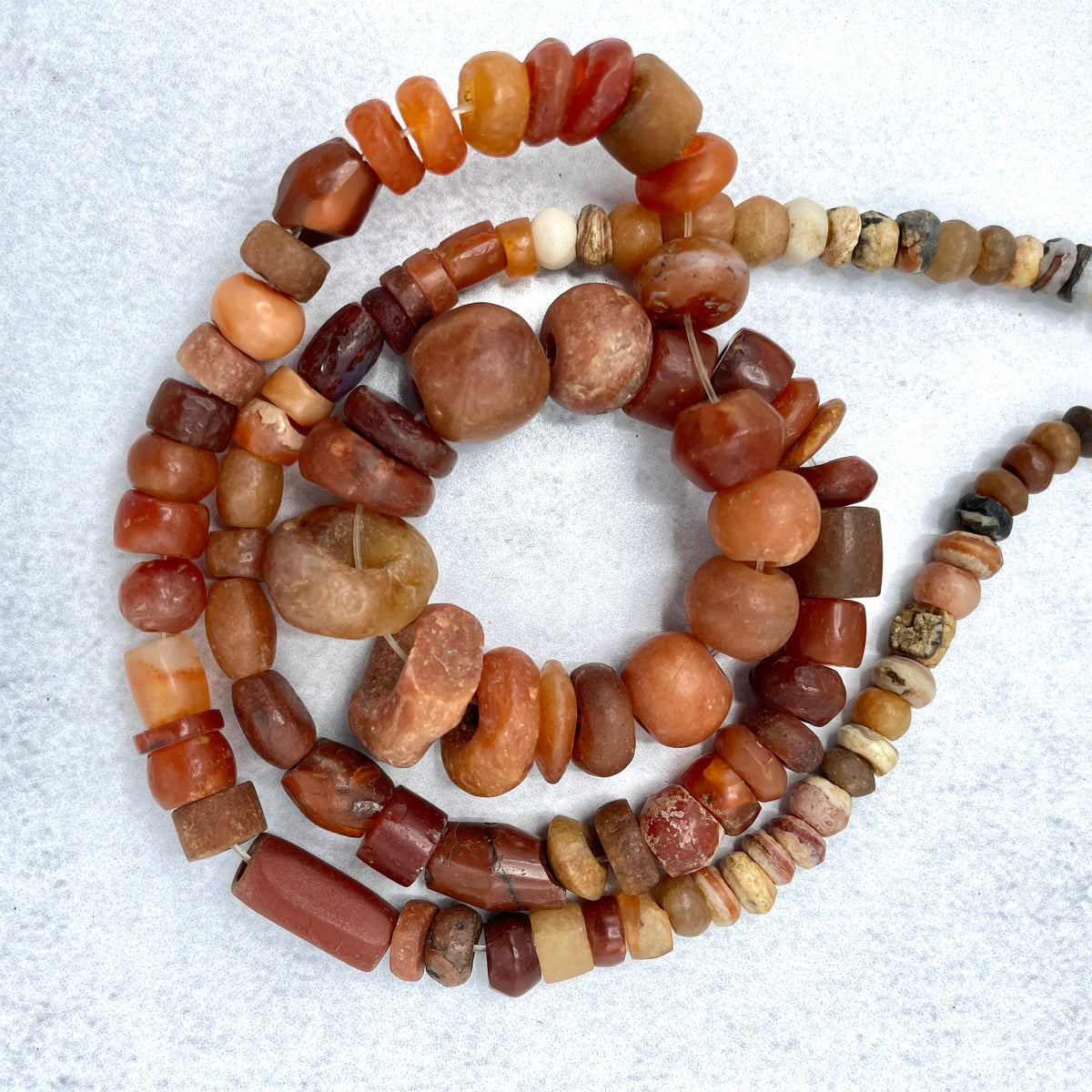 Mixed Size and Shape Ancient Carnelian Beads Finished with Small Stone Beads - Rita Okrent Collection (S443b)