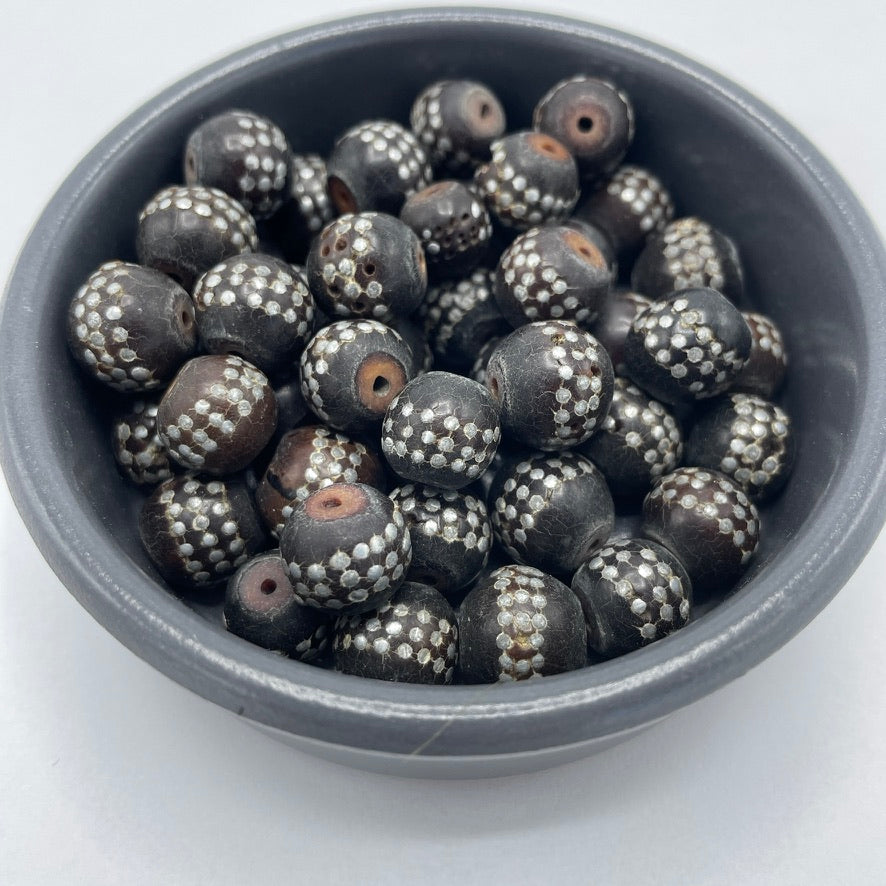 Yemeni Black Coral Beads with Silver Inlay, Sold Individually -- Rita Okrent Collection (ANT650s)