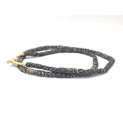 Black Rectangular Confetti and Combed Beads African Trade, Antique - AT0043