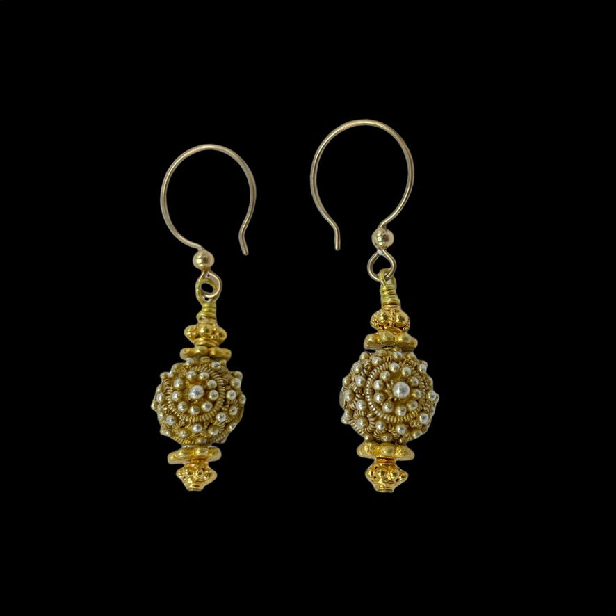 Gold Washed Granulated Bead Earrings - Rita Okrent Collection (E788)