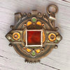Old Berber Enamel and Niello Amulet with Red Glass Inset and 3 Top Bails, Morocco - Rita Okrent Collection (P617b)