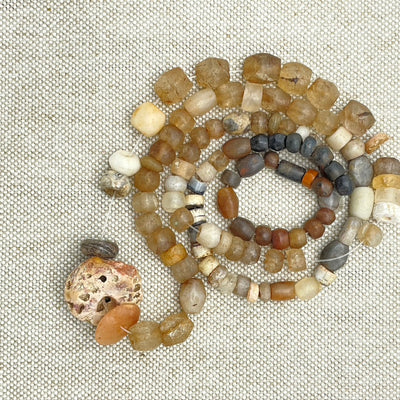 Ancient Rock Crystal and Agate Bead Strand with Coral Focal Bead - Rita Okrent Collection (S614)