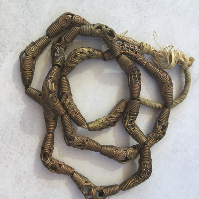 Old Mixed Strand of Vintage Woven Brass Filigree Elbow Beads from Ghana - Rita Okrent Collection (AT1326)