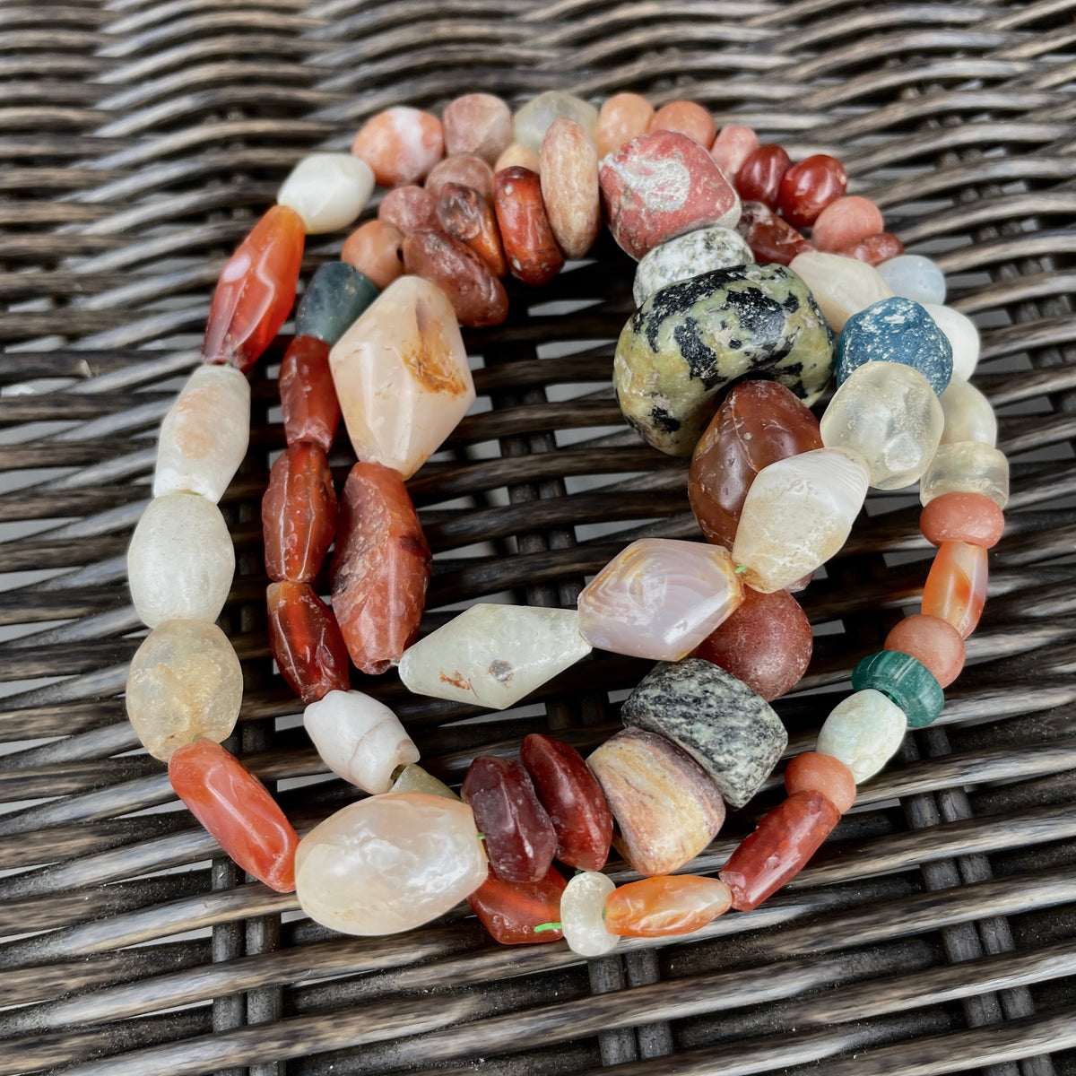 Mixed Ancient Agate, Carnelian, Granite and Rock Crystal Strand - Rita Okrent Collection (S678)