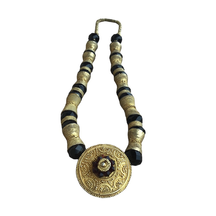 Gilded Gold-Plated Gold with Black Glass Necklace from Senegal - Rita Okrent Collection (NE480)