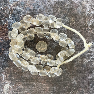 Full Strands of Bohemian Clear Molded Glass Barrel Bead Pendants from the African Trade - Rita Okrent Collection (ANT309fs)
