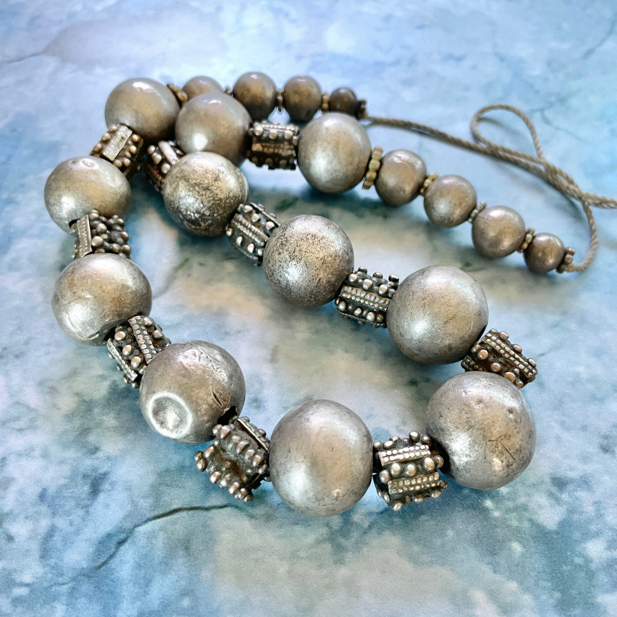 Antique Granulated Silver and Hollow Silver Beads Strands, from Yemen - Rita Okrent Collection (ANT549n)