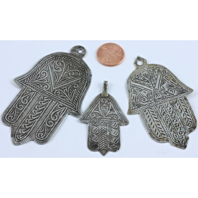 Antique Silver Hamsa Pendant, Morocco