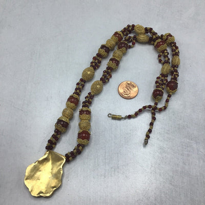 Mauritanian Gold-Plated Gilded Granulated Beaded Necklace with Glass Accents - Rita Okrent Collection (NE552)