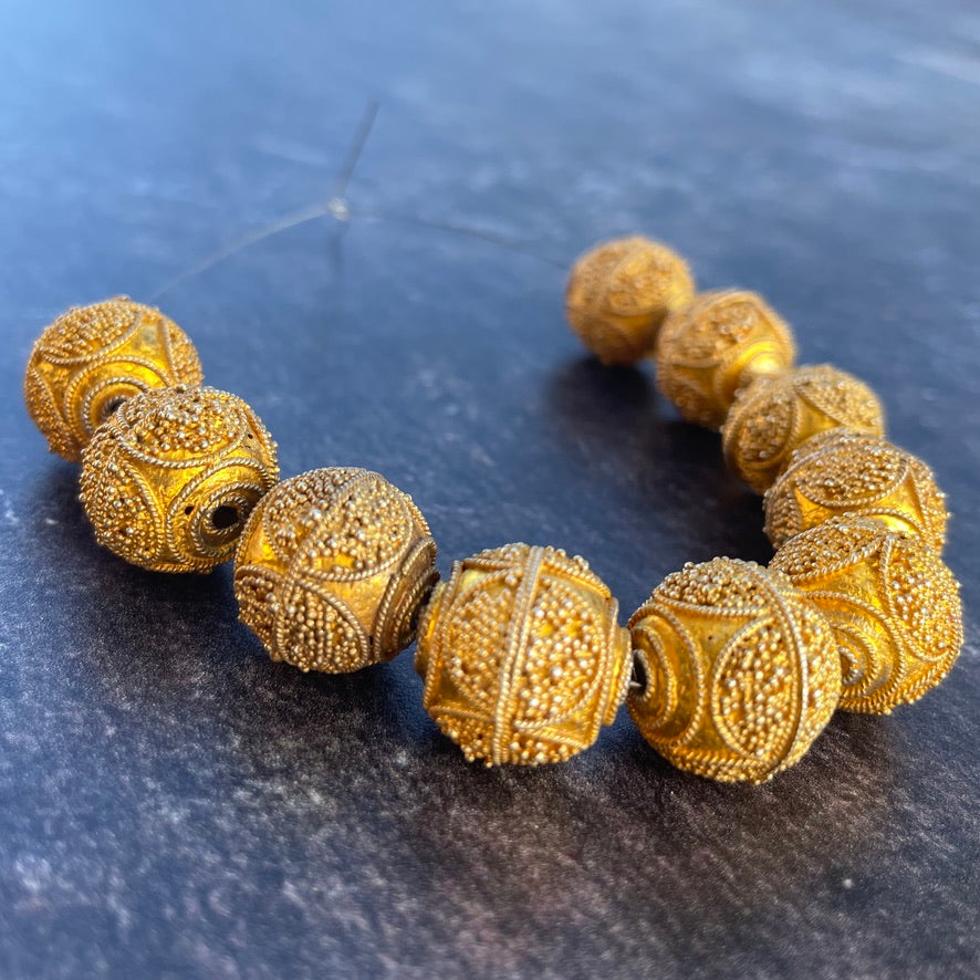 Strand of 10 Matched Vintage Granulated Gold-Washed Beads from Senegal - Rita Okrent Collection (ANT607)