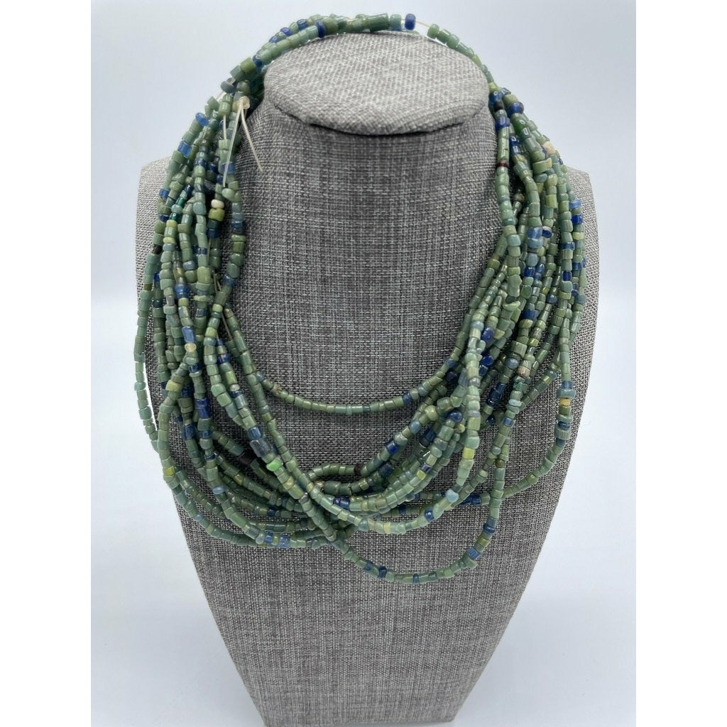 Very Long Strand of Green and Blue Ancient Glass Nila Beads from Mali - Rita Okrent Collection (AT1850)