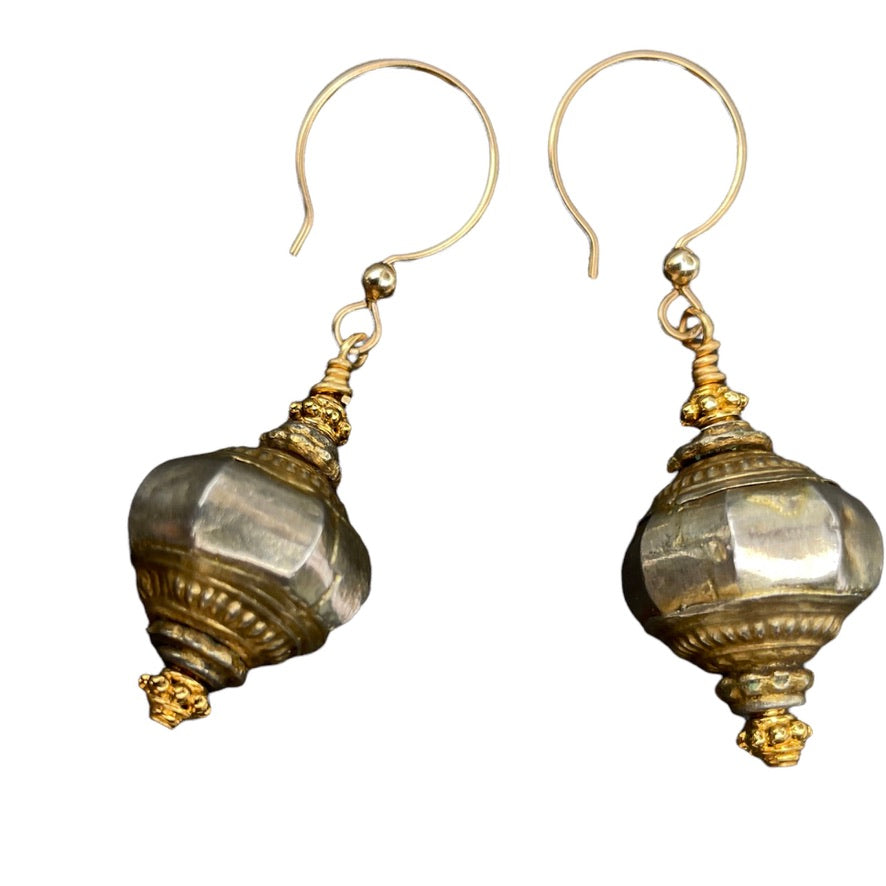 Earrings: Favorite Antique Gold-Washed Silver Beads from Sri Lanka - Rita Okrent Collection (E485)