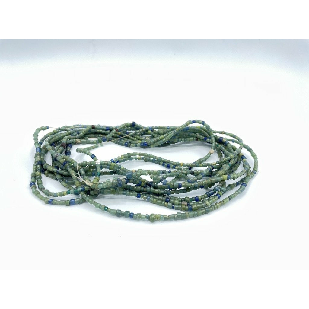 Very Long Strand of Green and Blue Ancient Glass Nila Beads from Mali - Rita Okrent Collection (AT1850)