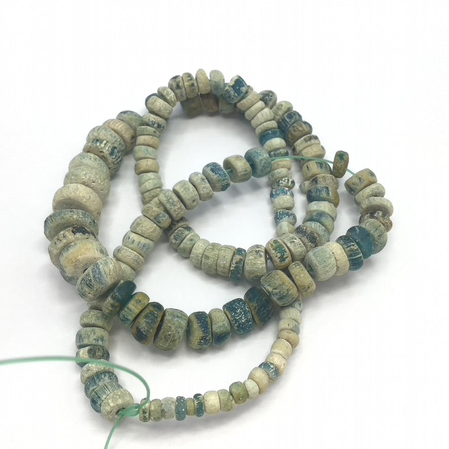 Graduated White, Blue, Green Excavated Ancient Glass Medium Sized Nila Beads, Djenne, Mali  - Rita Okrent Collection (AT0636)