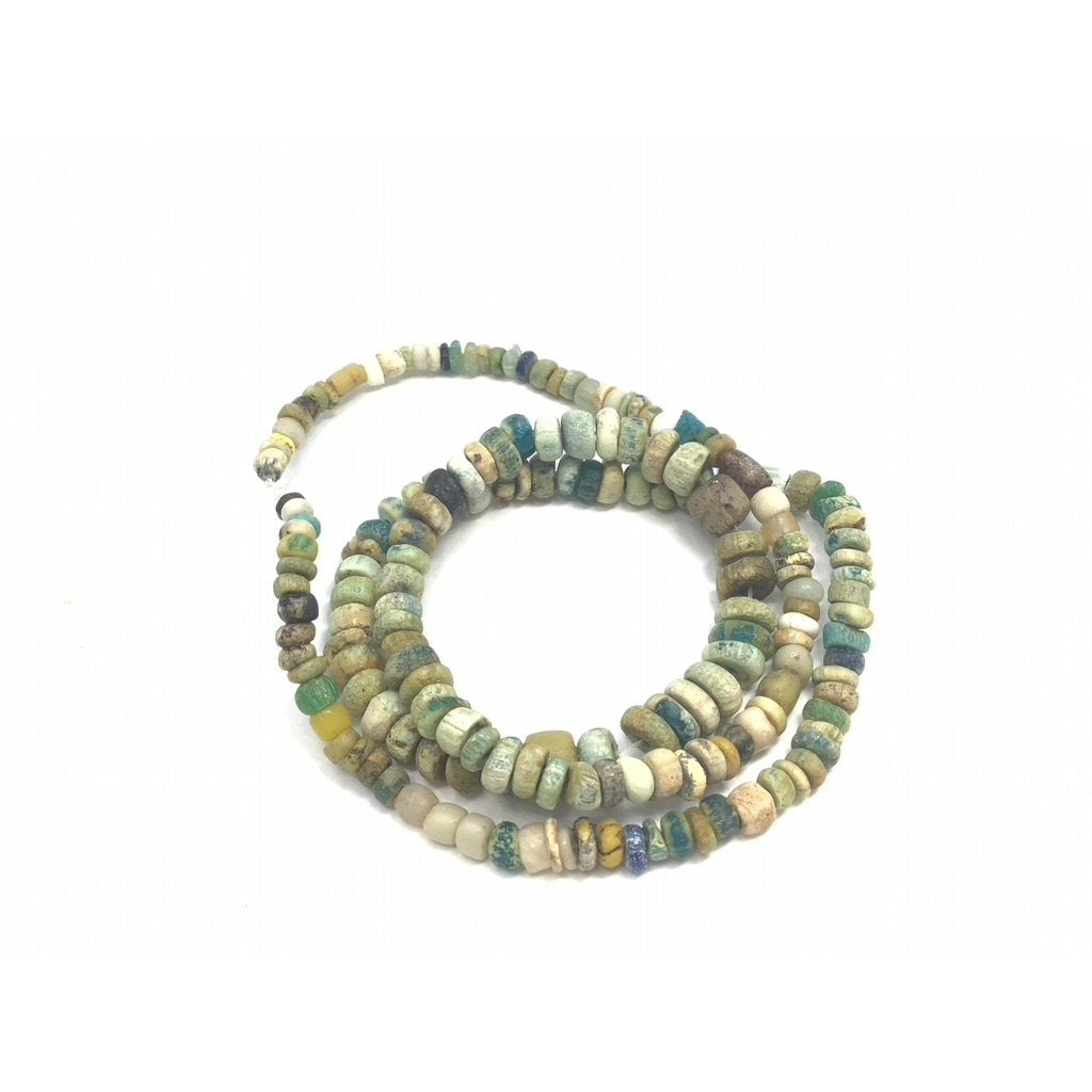 Graduated White, Blue, Green Excavated Ancient Glass Medium Sized Nila Beads, Djenne, Mali  - Rita Okrent Collection (AT0636)